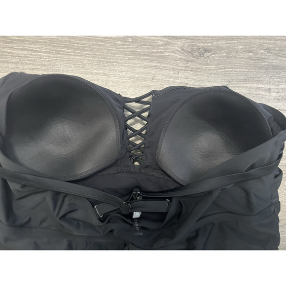 Torrid One Piece Swimsuit Black Ruched Lattice Front Adjustable‎ Straps Sz 4 - Picture 7 of 8